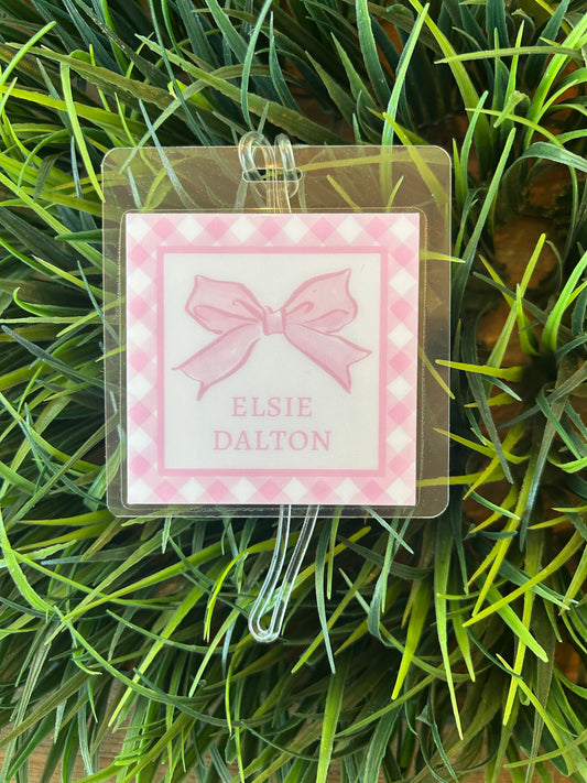 Bow personalized bag tags