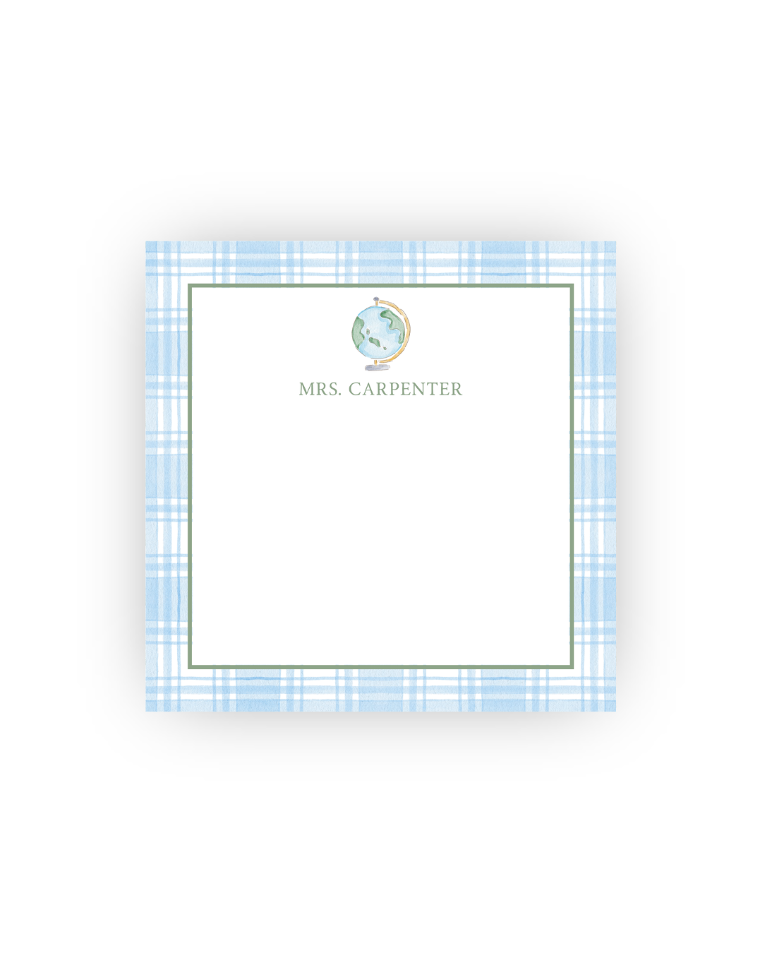 Blue Plaid and Globe teacher notepad
