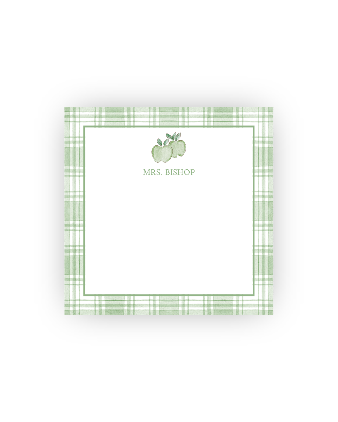 Green Plaid and Apples teacher notepad
