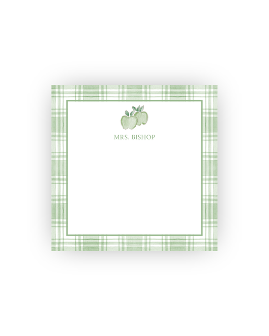 Green Plaid and Apples teacher notepad