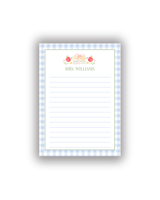 Books and Bow Gingham teacher notepad