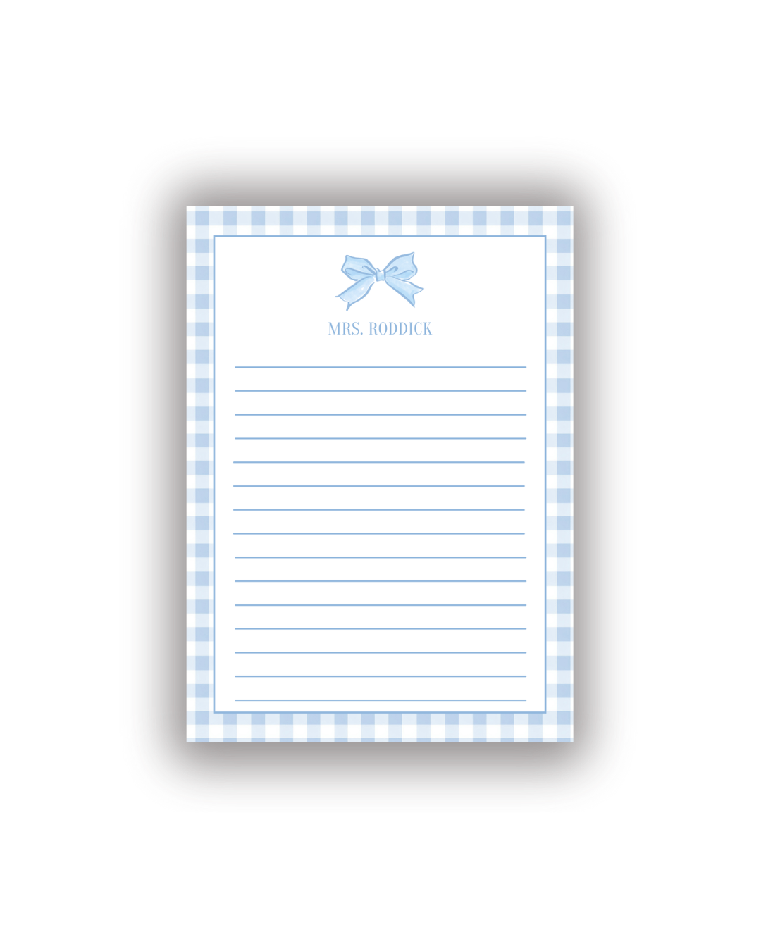 Gingham Border and Bow personalized notepad