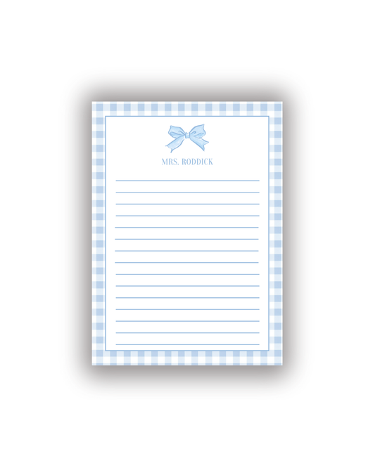 Gingham Border and Bow personalized notepad