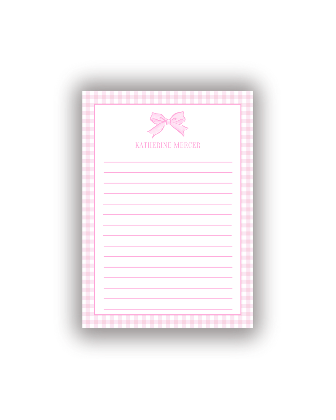 Gingham Border and Bow personalized notepad