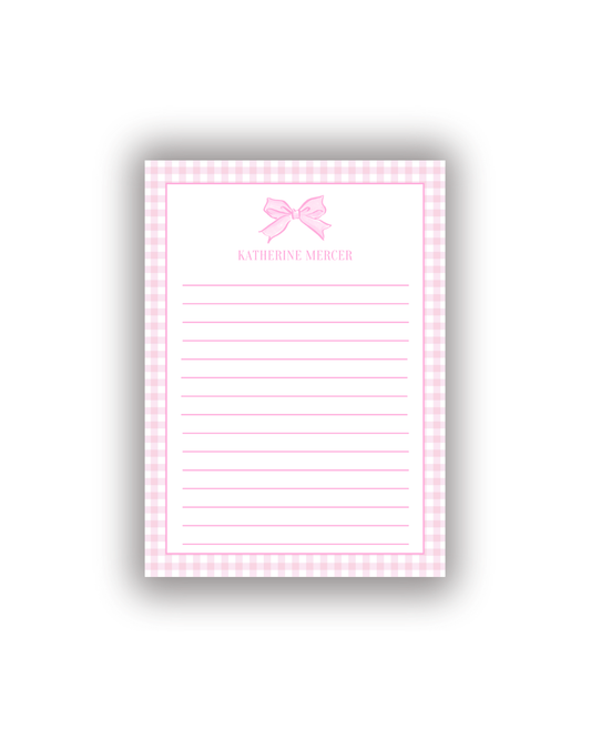Gingham Border and Bow personalized notepad