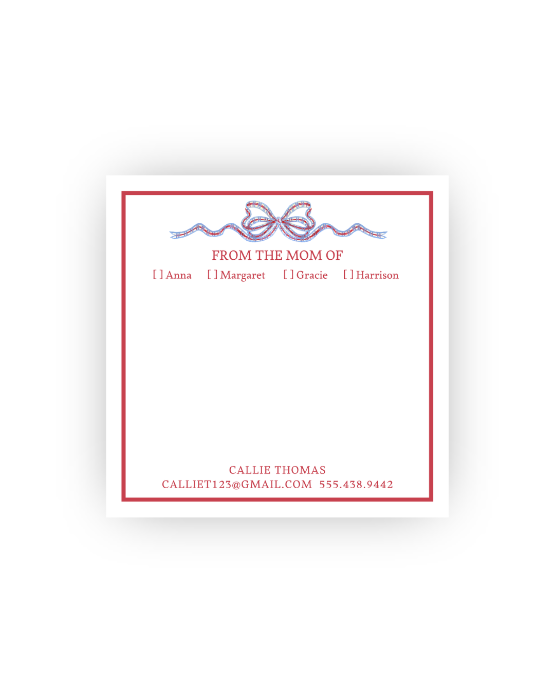Red and Blue school notepad for moms