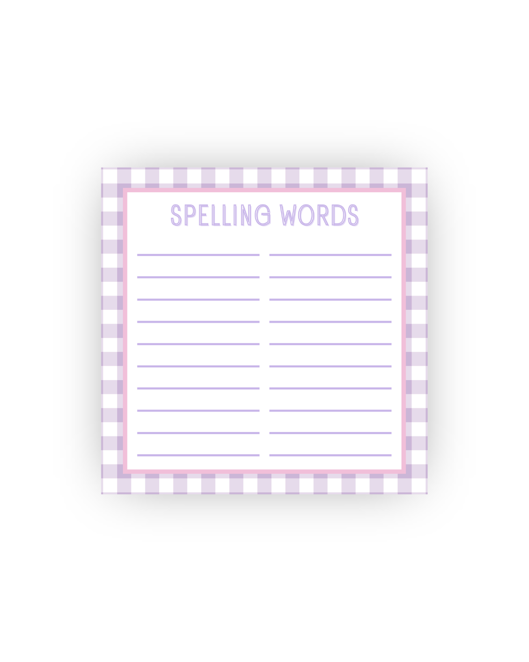 Pink and Purple Spelling Word practice notepad