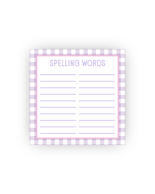 Pink and Purple Spelling Word practice notepad