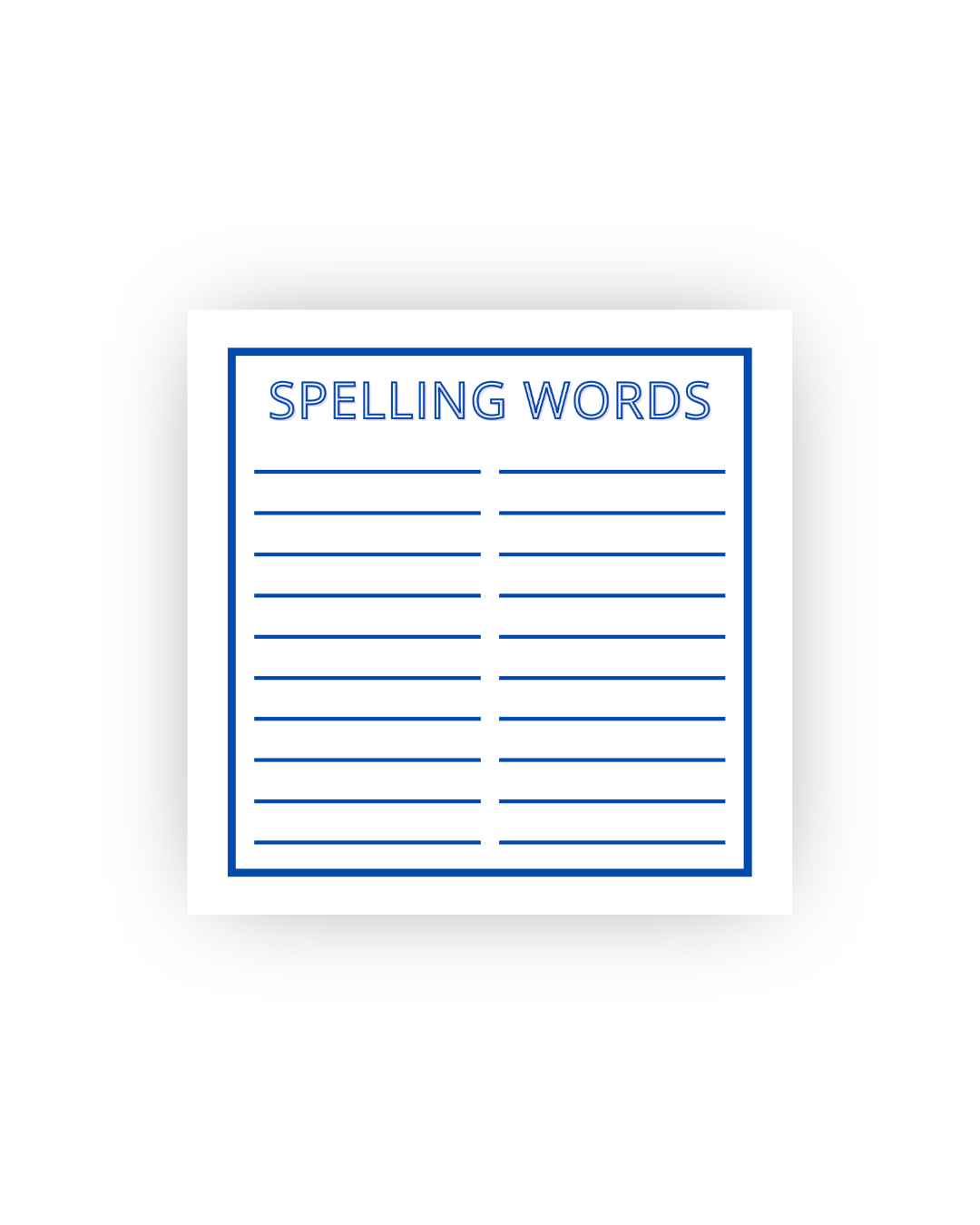 Blue Spelling Word practice notepad