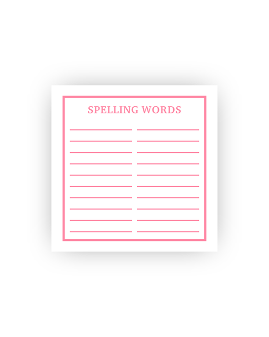 Pink Spelling Word practice notepad