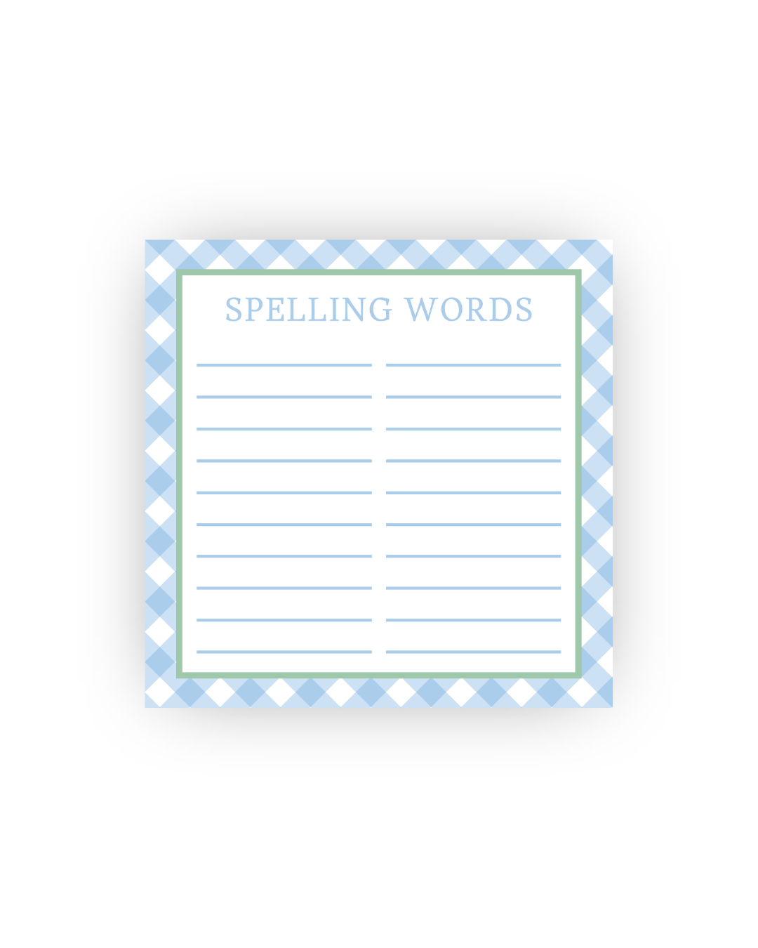 Blue Gingham Spelling Word practice notepad