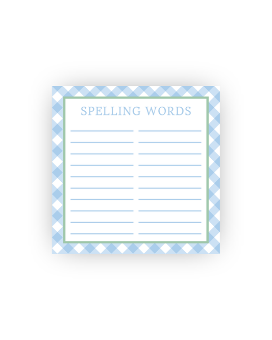 Blue Gingham Spelling Word practice notepad