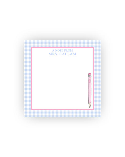 Pink and Blue Gingham Pencil teacher notepad