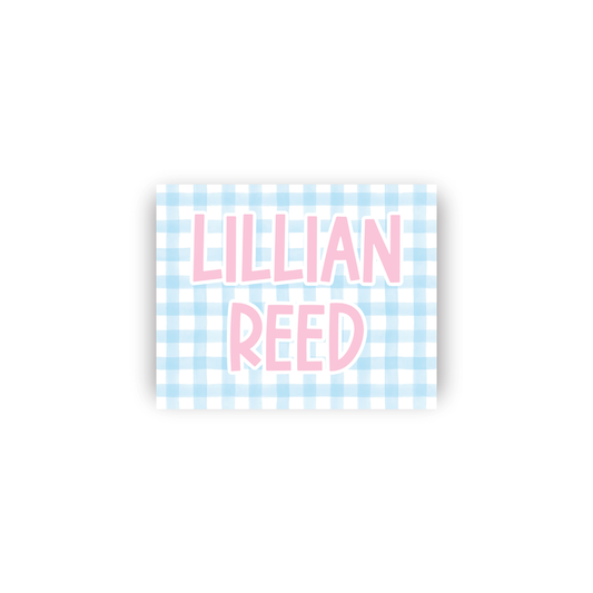 Feminine Gingham Rectangular Name Vinyl Stickers