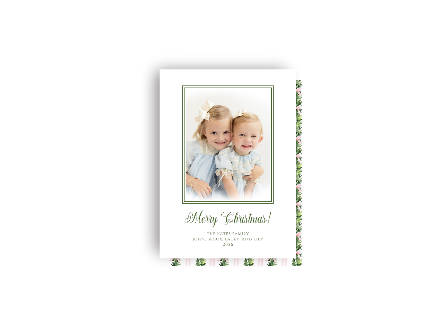Green and Pink Garland Personalized Christmas Card