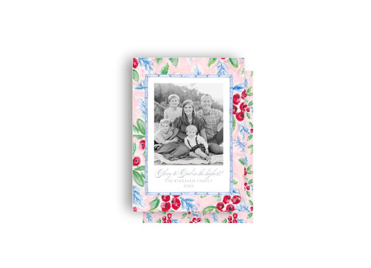 Gorgeous Pink and Red Floral Personalized Christmas Card