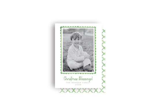 Green Scallop and Trellis Personalized Christmas Card