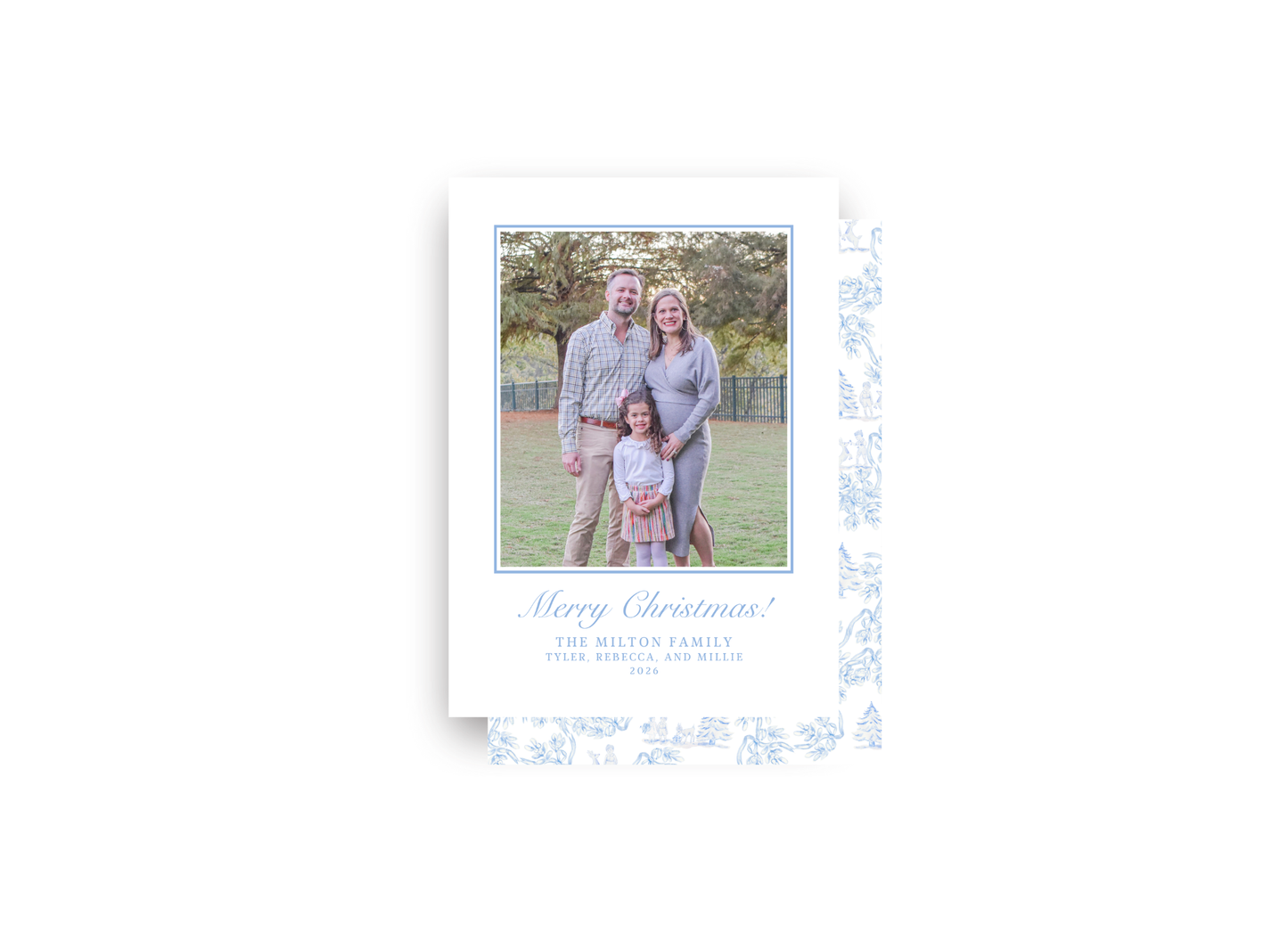 Blue Winter Toile Personalized Christmas Card