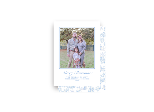 Blue Winter Toile Personalized Christmas Card