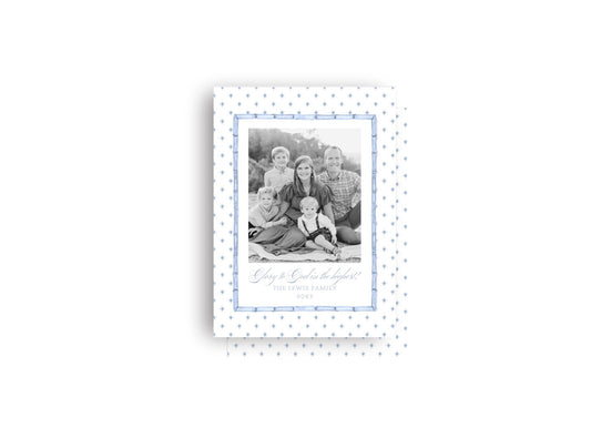 Blue Star and Bamboo Frame Personalized Christmas Card