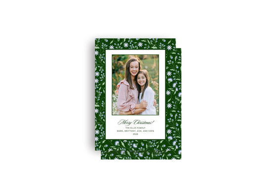 Dark Green and Lilac Floral Personalized Christmas Card