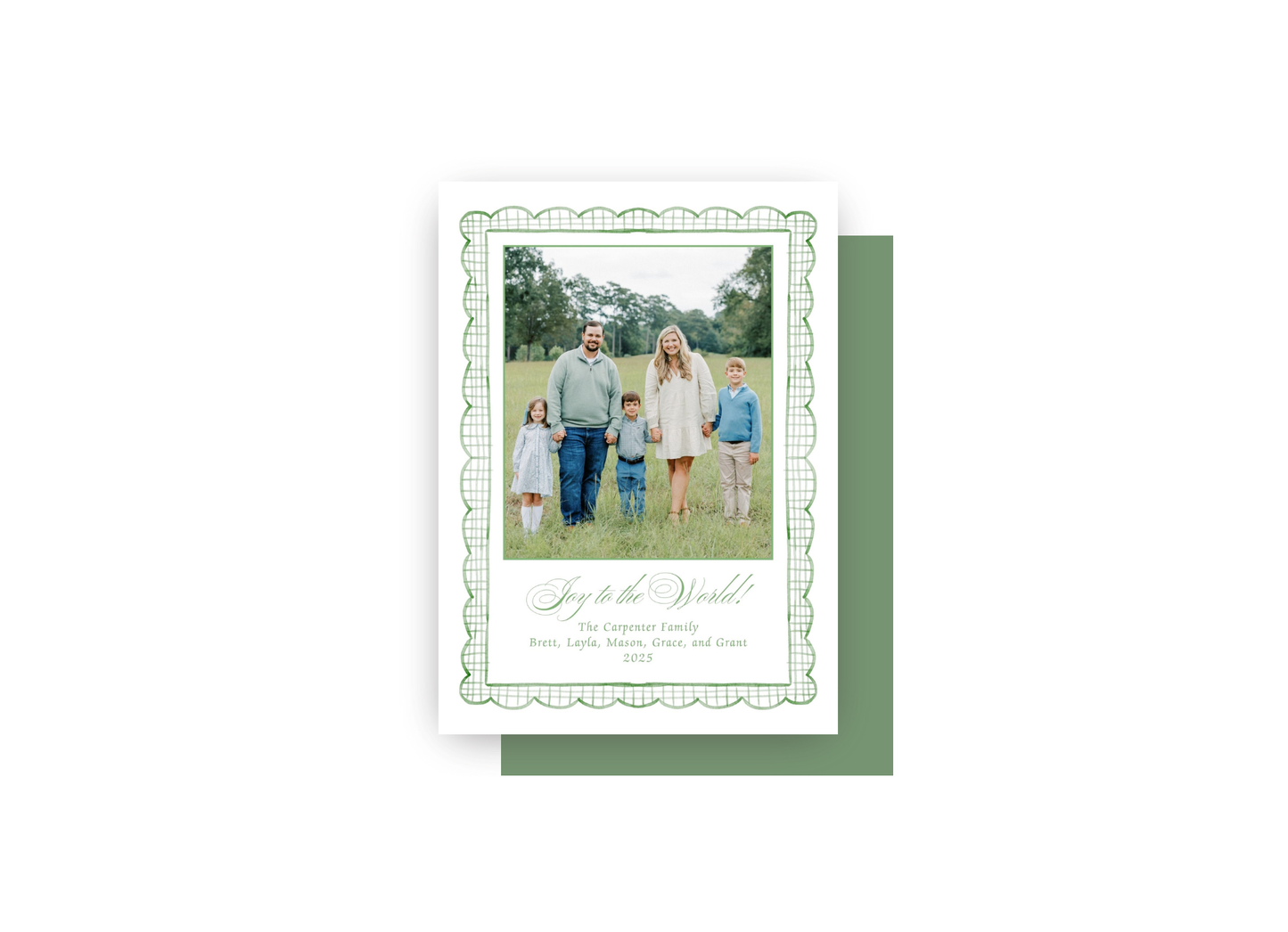 Green Scallop Frame Personalized Christmas Card