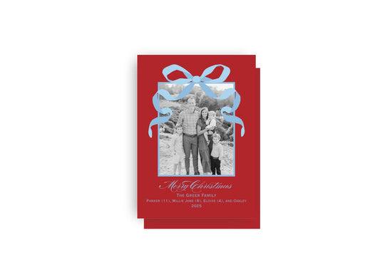 Red and Blue Bow Personalized Christmas Card