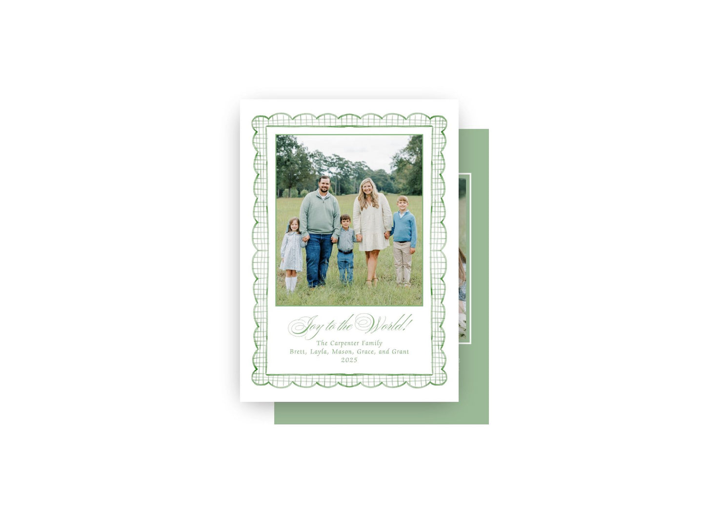 Green Scallop Frame Personalized Christmas Card