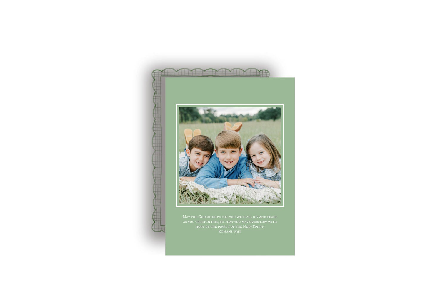 Green Scallop Frame Personalized Christmas Card