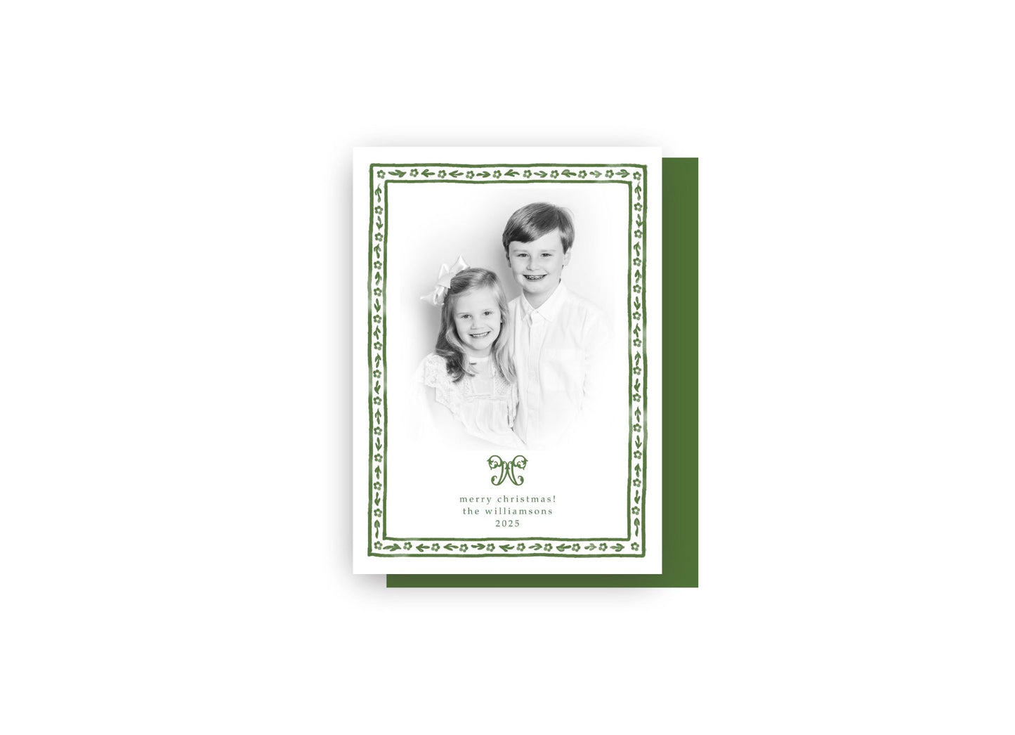 Classic Floral Border Personalized Christmas Card