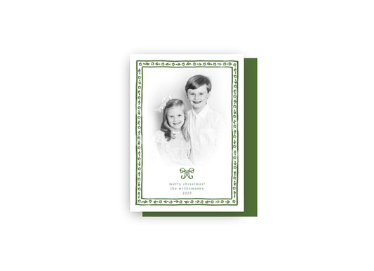 Classic Floral Border Personalized Christmas Card