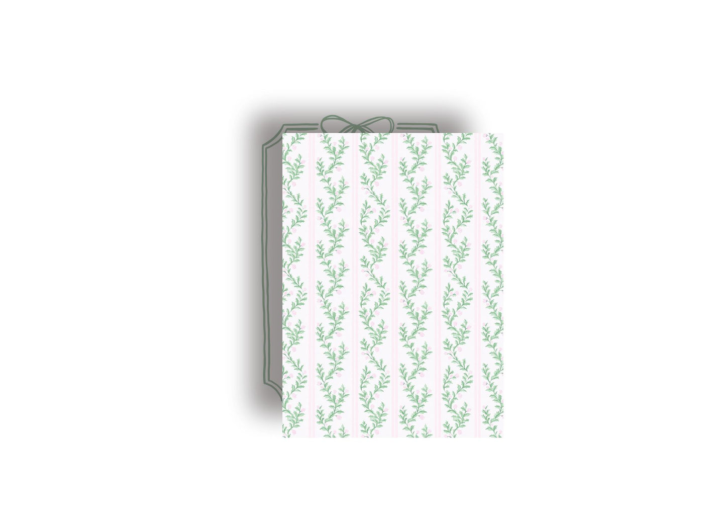 Green Bow Frame and Grandmillennial Print Personalized Christmas Card