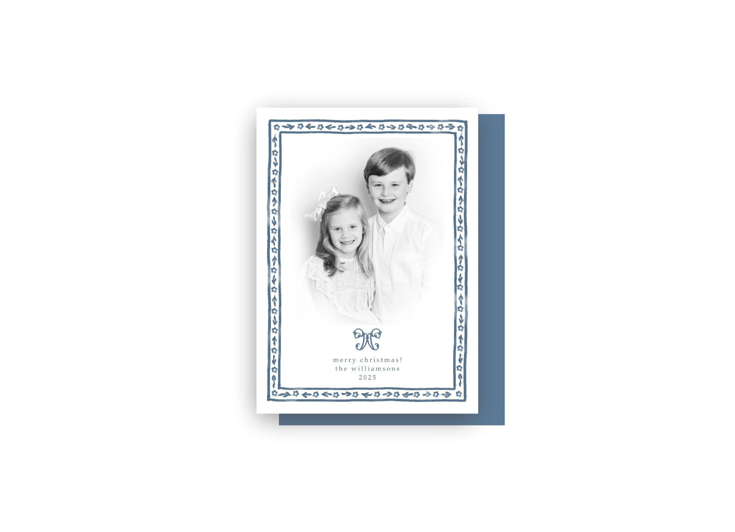 Classic Floral Border Personalized Christmas Card