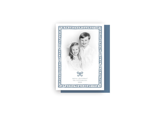 Classic Floral Border Personalized Christmas Card