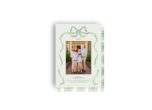 Green Gingham Ribbon Personalized Christmas Card