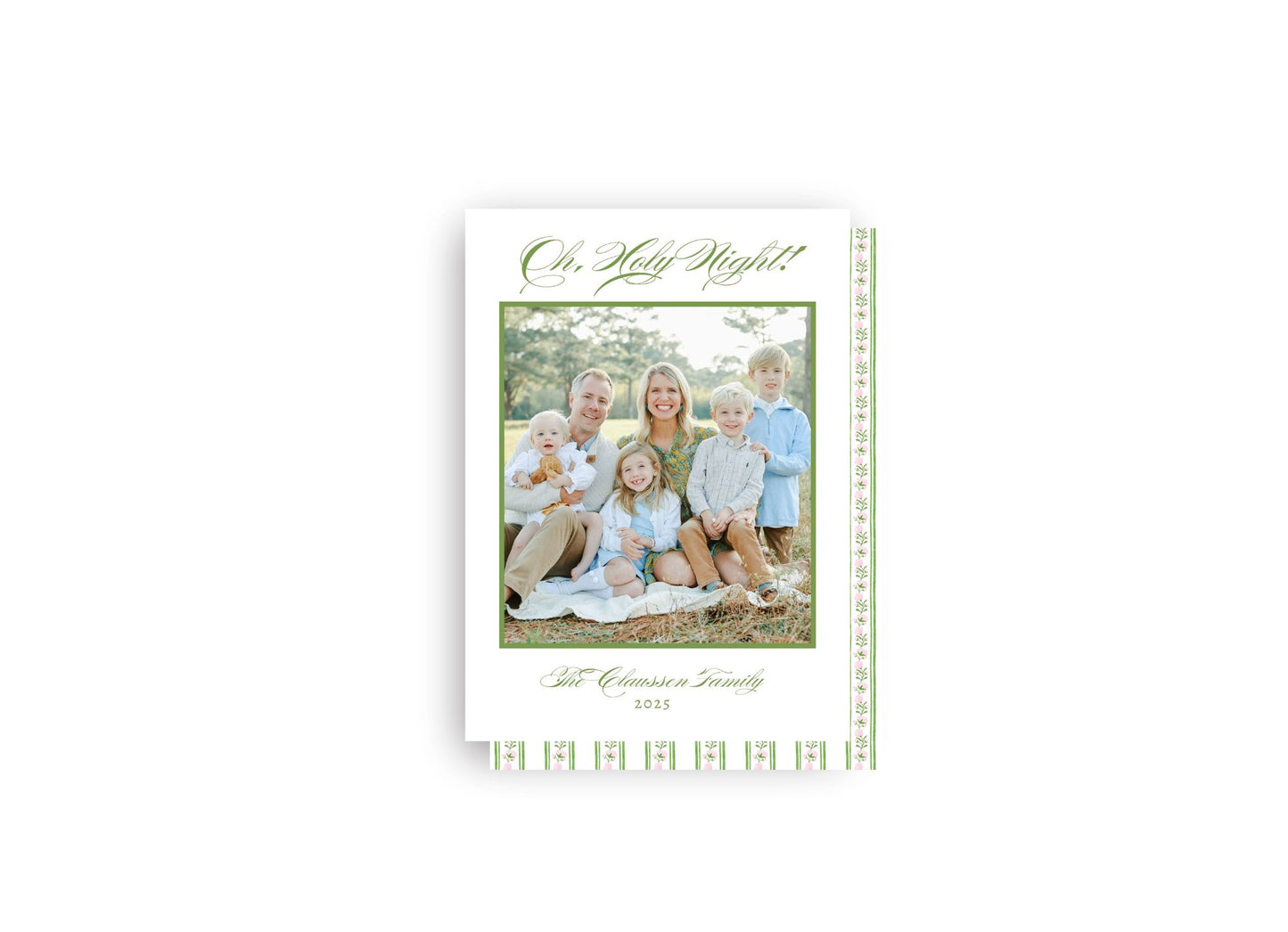 Green and Pink Grandmillennial Print Christmas Card