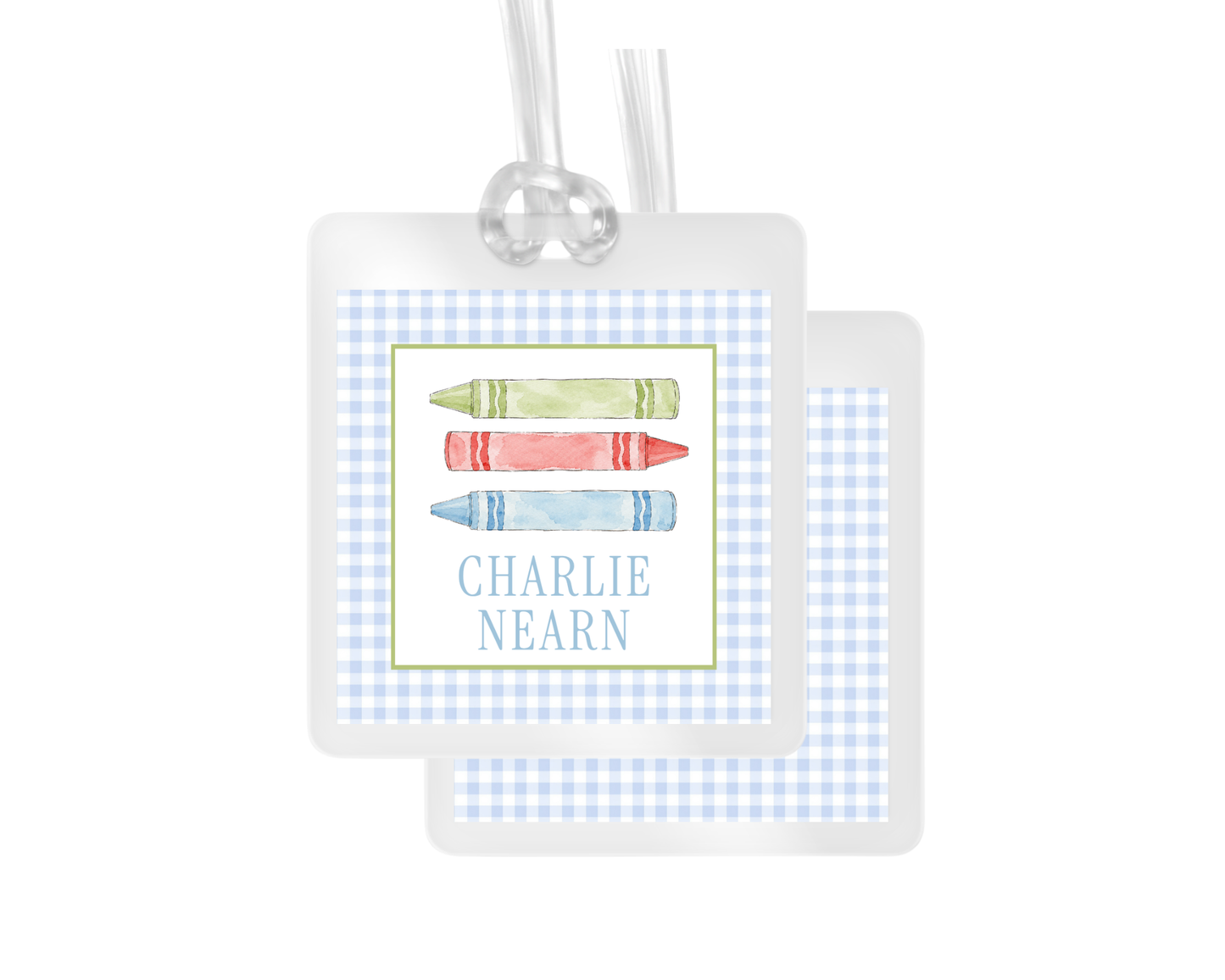 Primary Crayon and Gingham Personalized Bag Tag