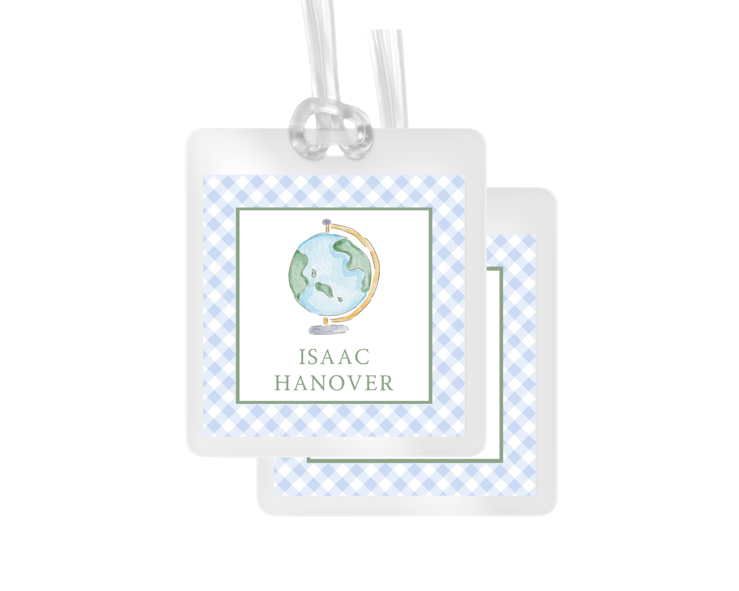 Globe and Gingham Personalized Bag Tag