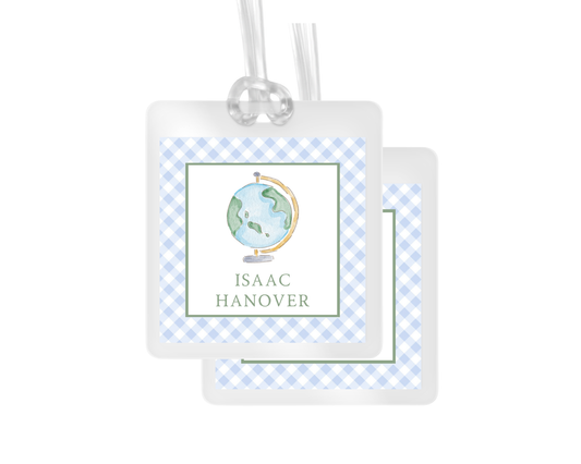 Globe and Gingham Personalized Bag Tag