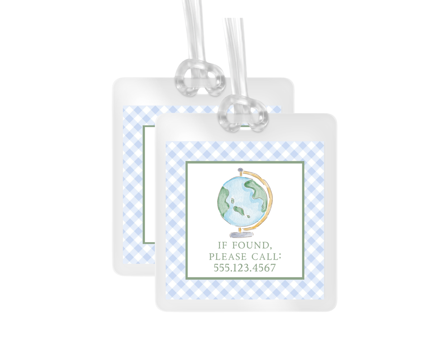 Globe and Gingham Personalized Bag Tag