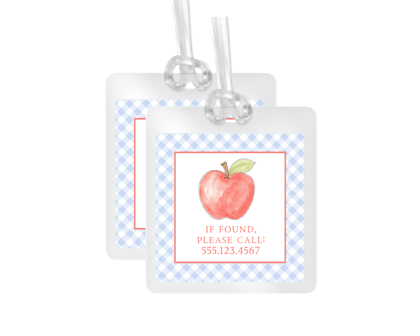 Apple and Gingham Personalized Bag Tag