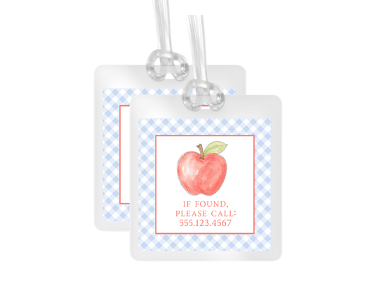 Apple and Gingham Personalized Bag Tag