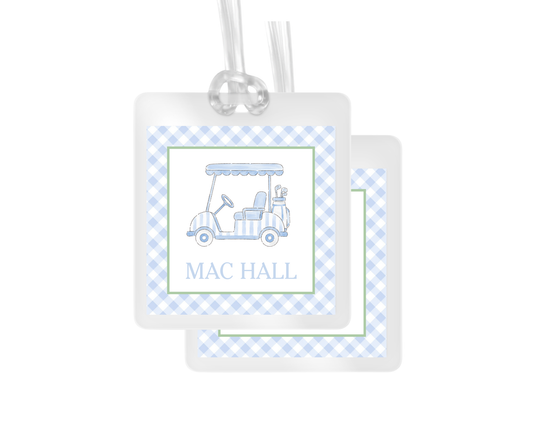 Golf Cart and Gingham Personalized Bag Tag