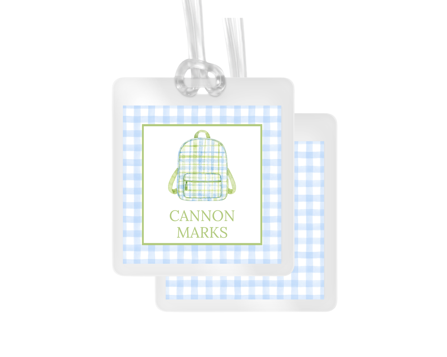 Backpack and Gingham Personalized Bag Tag