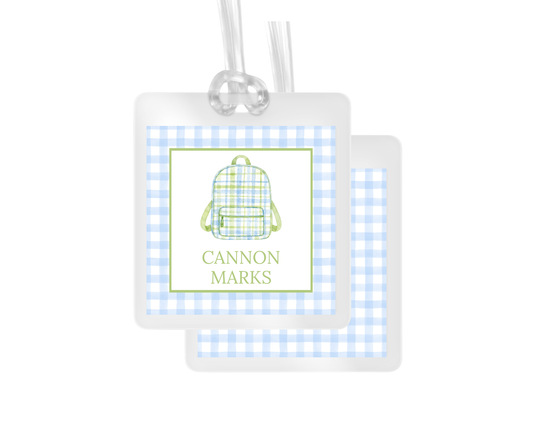Backpack and Gingham Personalized Bag Tag