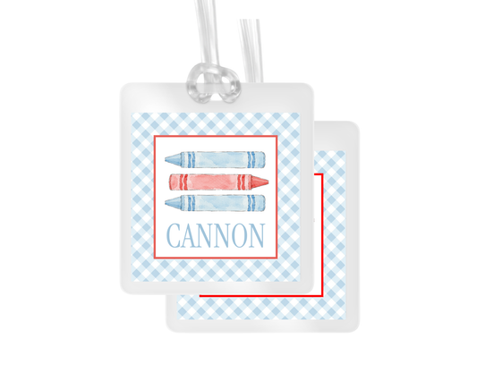 Blue and Red Crayons Personalized Bag Tag