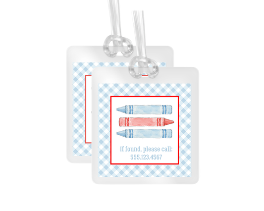 Blue and Red Crayons Personalized Bag Tag