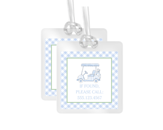 Golf Cart and Gingham Personalized Bag Tag