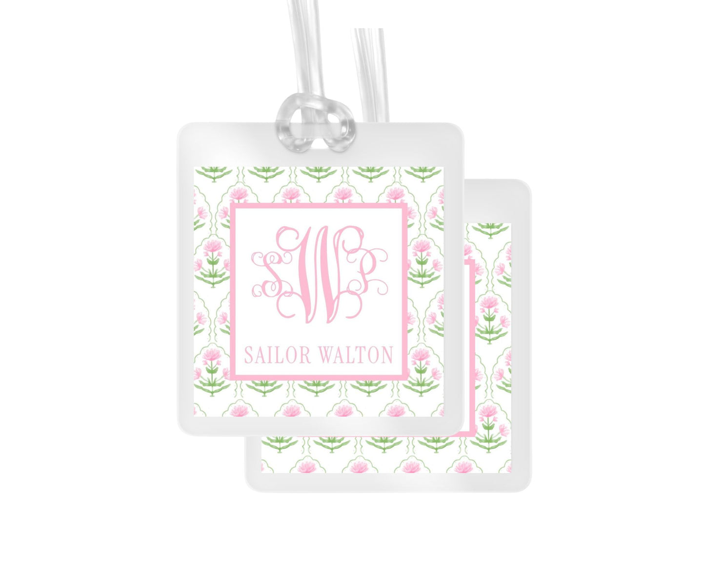 Pink and Green Floral Personalized Bag Tag