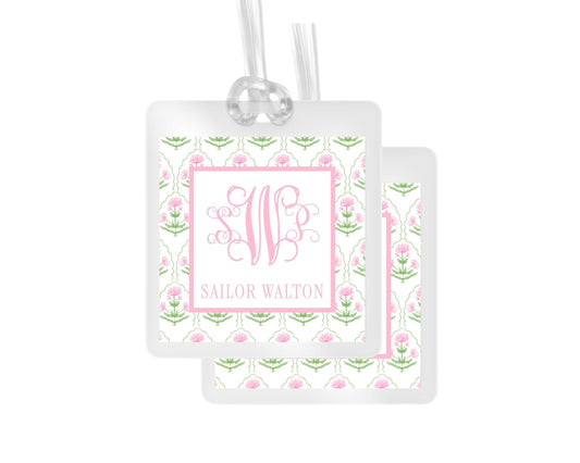 Pink and Green Floral Personalized Bag Tag